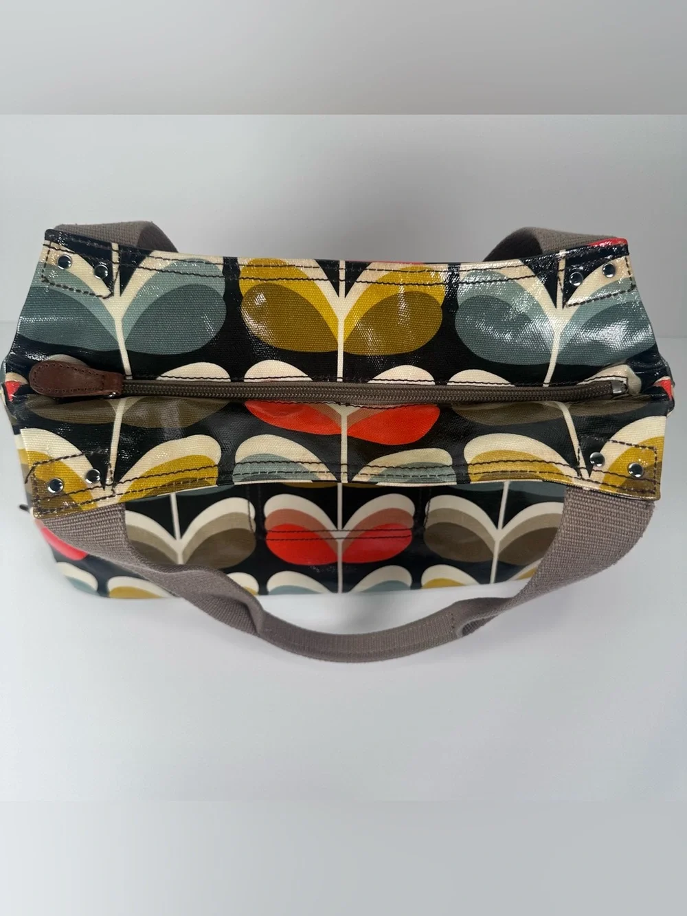 Orla Kiely Stem Print Coated Canvas Purse Retro Mod Floral Shoulder Tote Bag - Picture 6 of 16